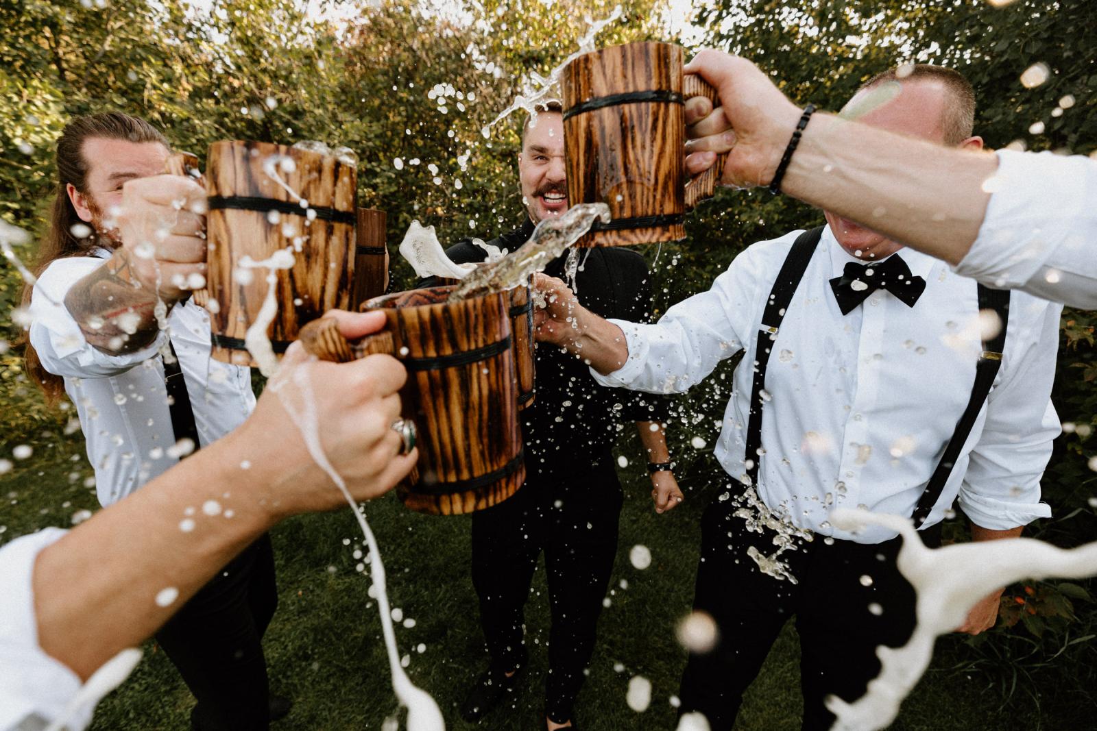 Groomsmen Smashing Beer Steins