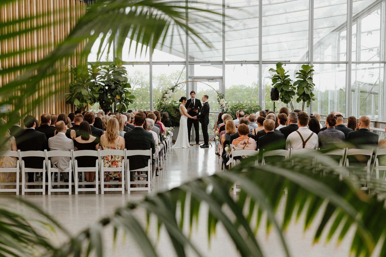 Ceremony Framed Through Trees