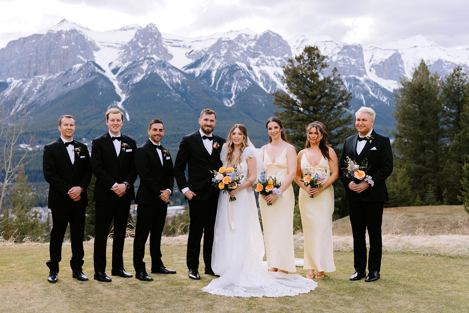 Wedding party portrait in the mountains at Silvertip Resort