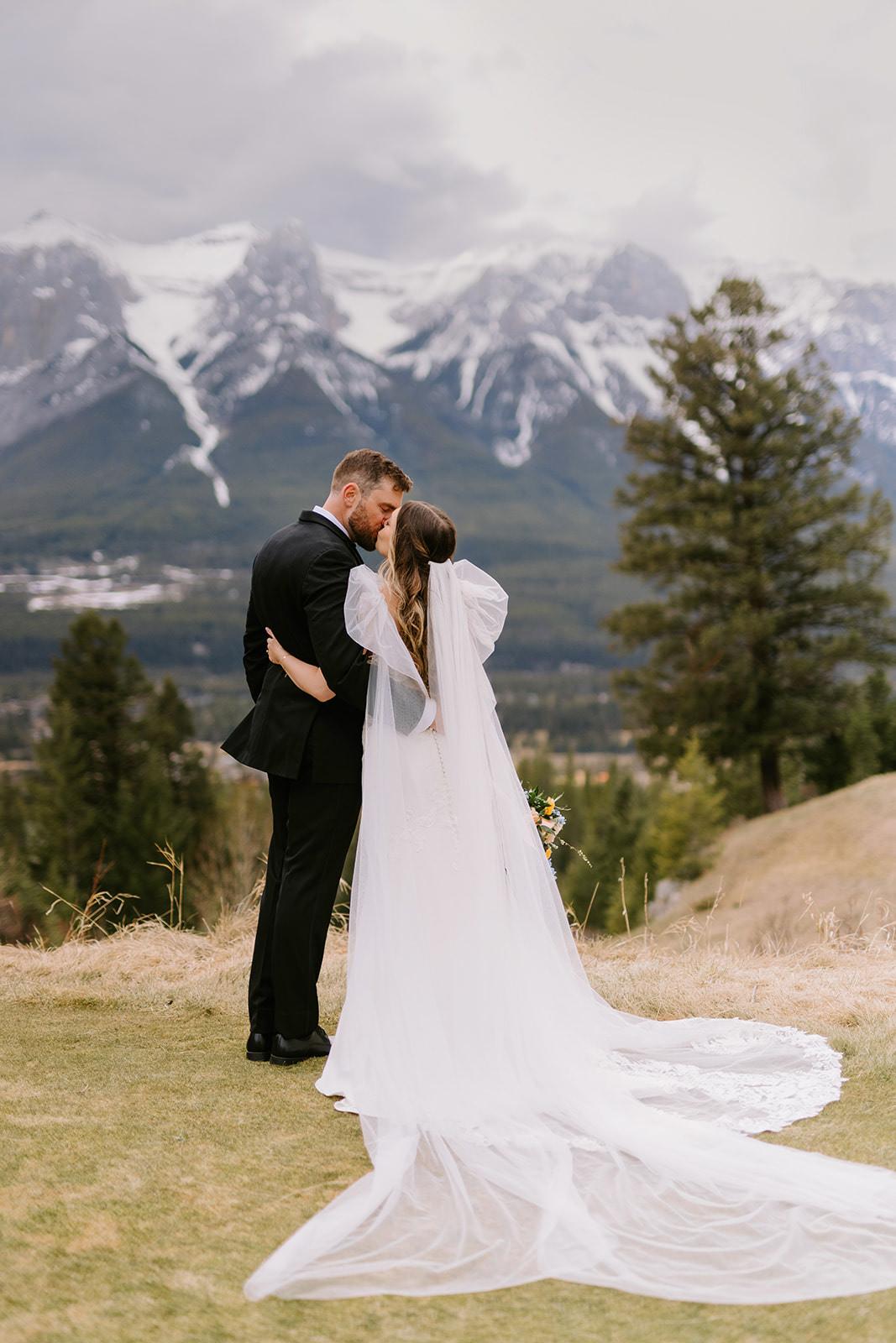 Newlywed Couple Portrait in the mountains at Silvertip Resort