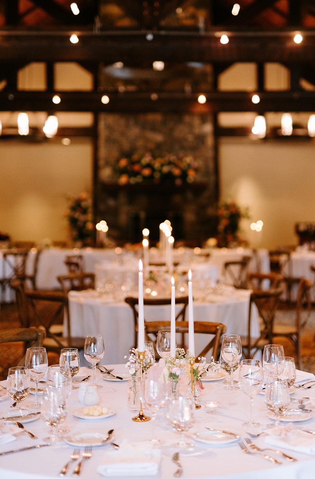 Rustic mountain wedding reception at Silvertip Pavilion