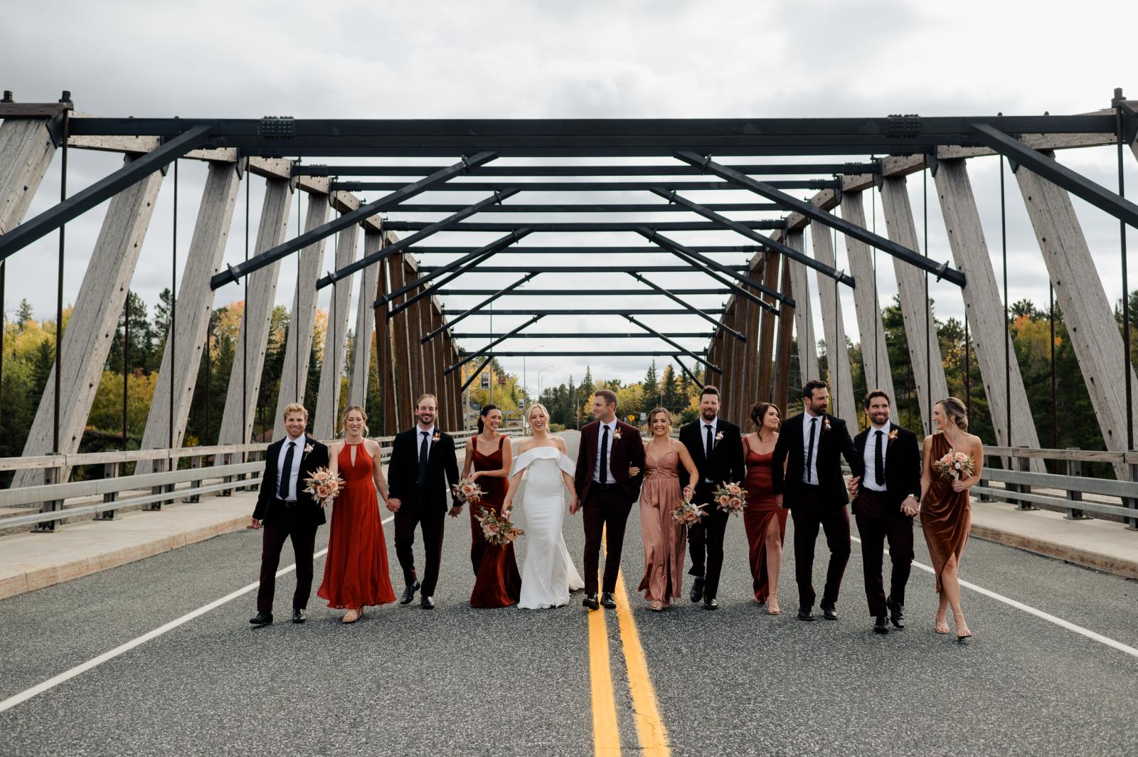 Bridal Party on bridge