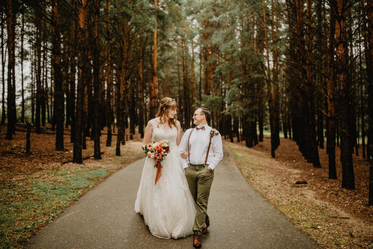 Couple walking at birds hill park