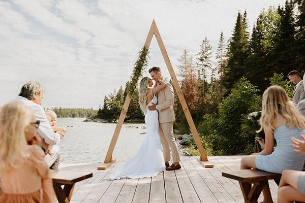 Wedding Ceremony on a dock, lake of the woods, Ontario, Cody Goetz