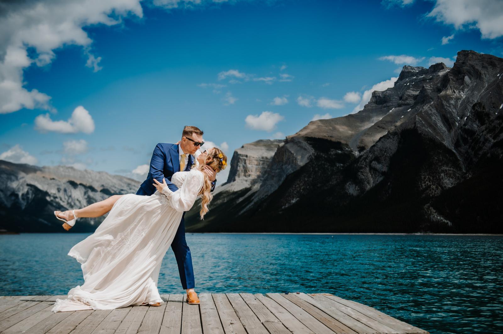 Bride and groom, intimate wedding at Tunnel Mountain, Canmore by JRush Photography