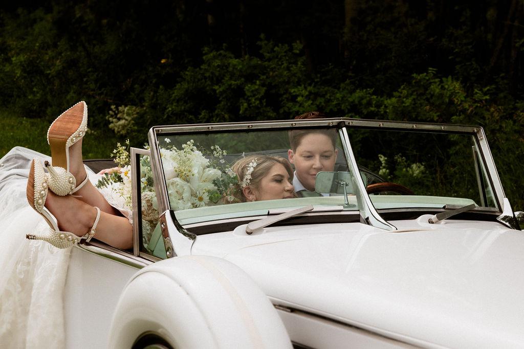 Pearls, Puns, and a Vintage Mercedes — Megan & Braelyn in Edmonton